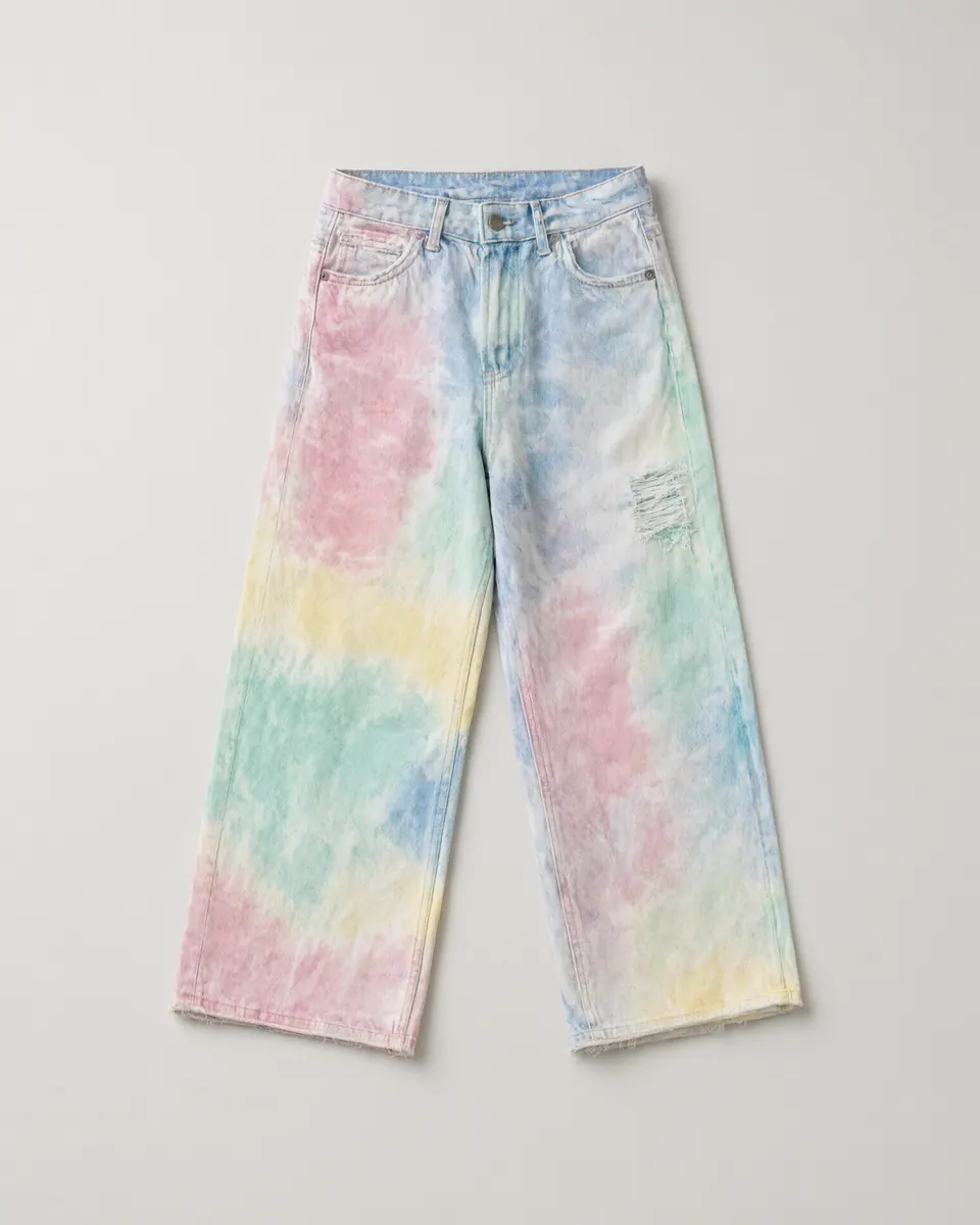 Wash jeans, pastel hand-dyed
